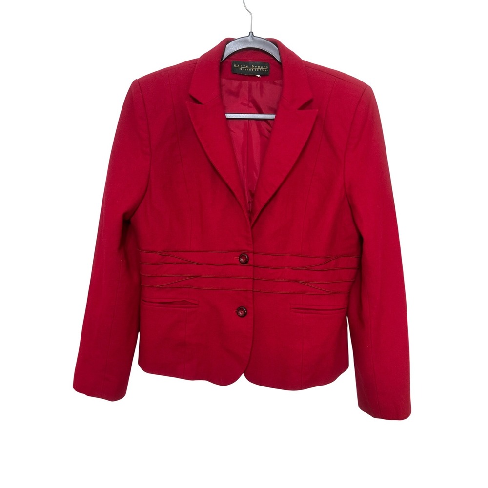 Harve Benard Red Two Button Jacket size M Pintuck Waist Womens Professional
